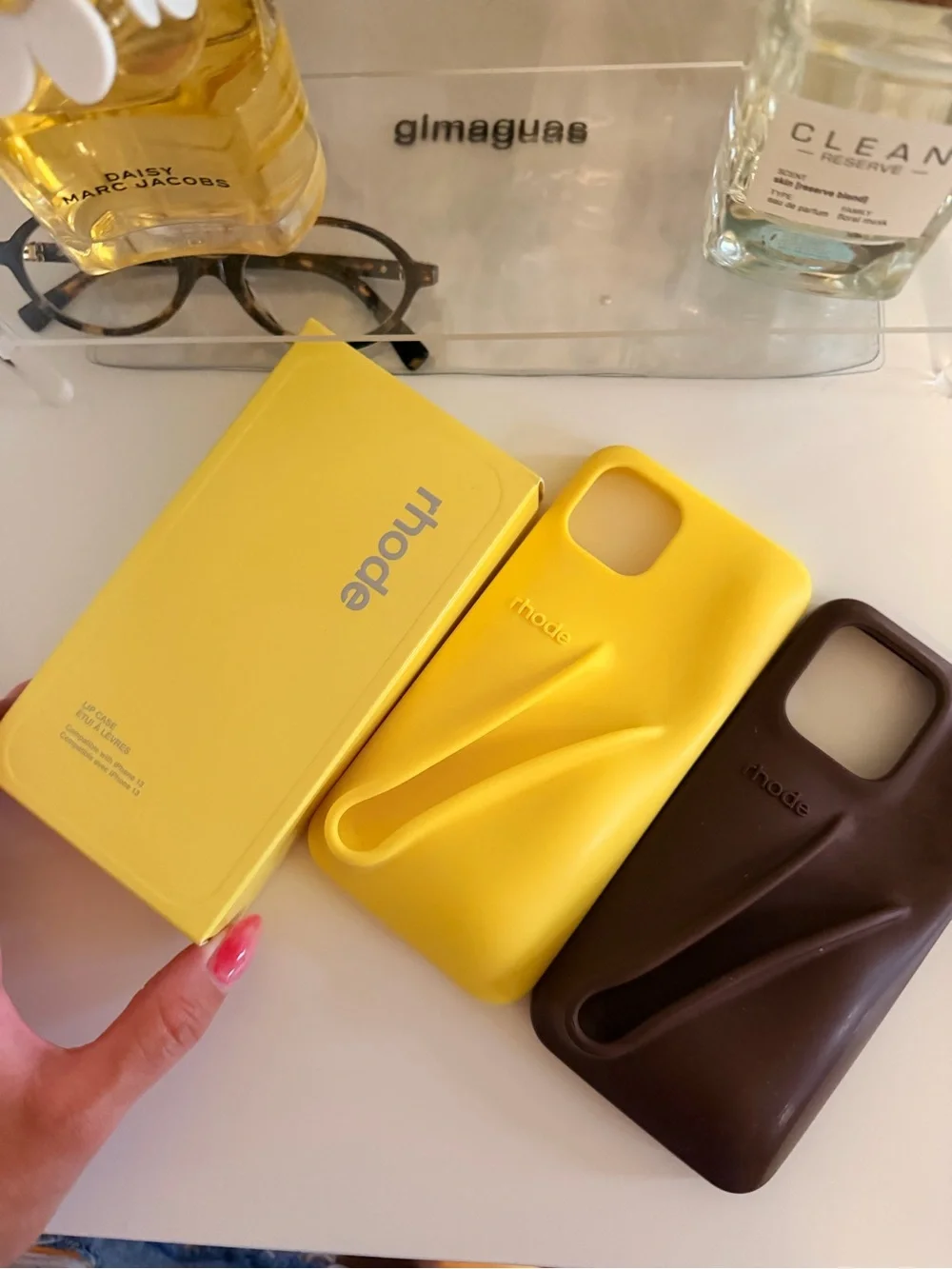 Rhode iPhone 13 Yellow + Brown Silicone Lip Gloss Holder Cases